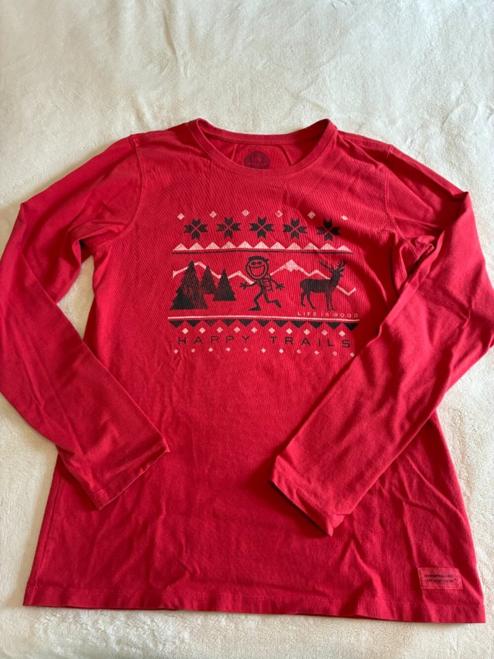 Life is Good Women’s Medium Happy Trails Long Sleeve Graphic Tee Red NWOT